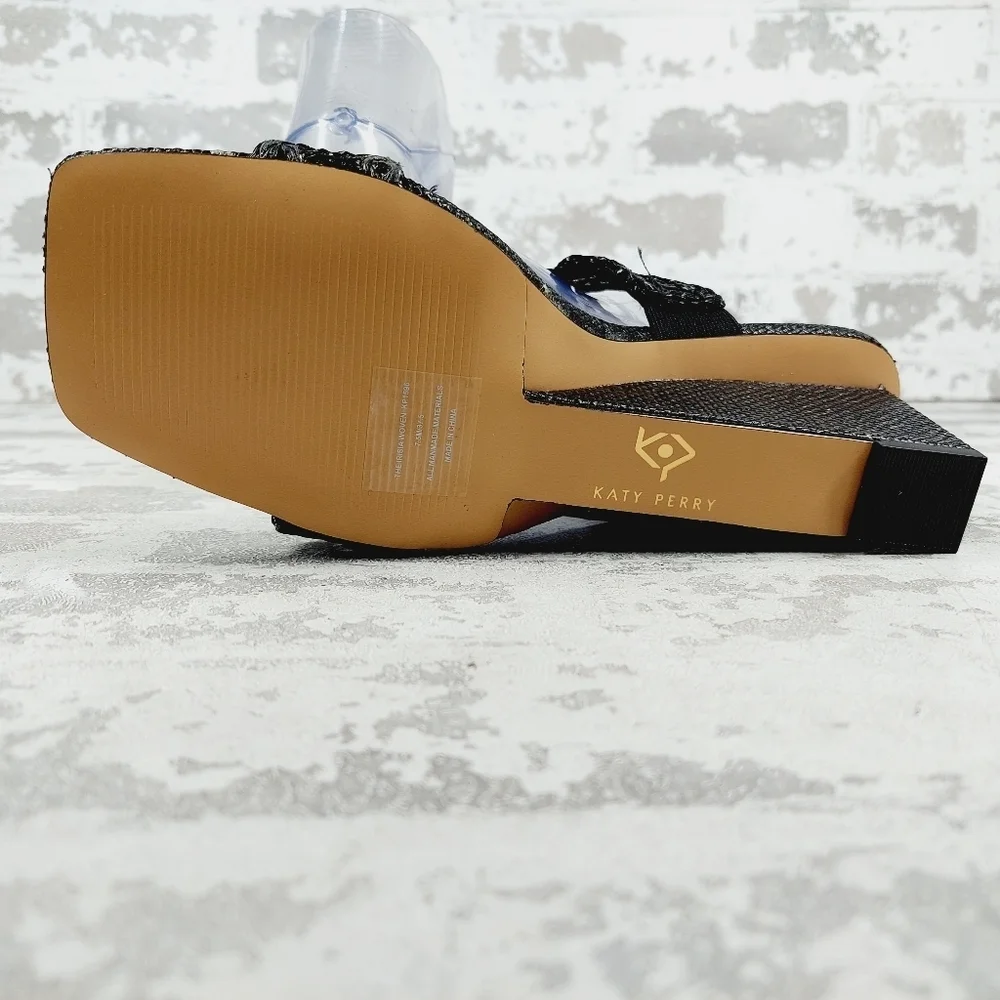 New Katy Perry The Irisia Black Woven Slip On Wedges E369